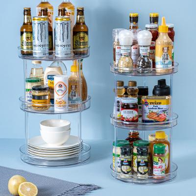 China Plastic Transparent Stored Rotating Turntable 1-3 Row Kitchen Supplies Spice Rack Makeup Storage Set for sale