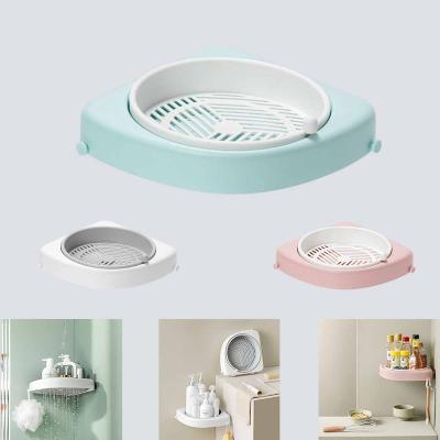 China Sustainable Multifunctional Plastic Wall Mounted Rotating Bathroom Storage Shelves No Drill Boxed Shower Shelf PP Storage for sale