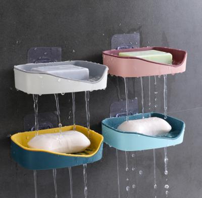 China Stocked Bathroom Supplies Bathroom Shower Soap Holder Box Creative Drain Soap Dish Holder Double The Water Tray for sale