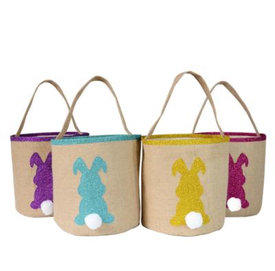 China New Design Easter Bunny Bags Jute Burlap Bunny Ear Folding Bag For Kids Gift Bucket Cartoon Glitter Rabbit Easter Baskets for sale