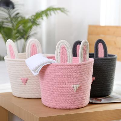 China Home Decor Customized Folding Cotton Bunny Cute Kids Food And Magazine Storage Baskets Pink High Quality for sale