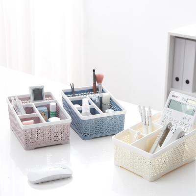 China Japanese Style Plastic Storage Basket Sundries Storage Box Makeup Organizer Desktop Storage Case Rattan Storage Basket for sale