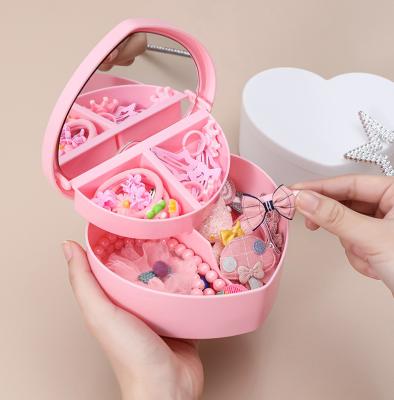 China High Quality Stocked Promotion Jewelry Storage Box Jewelry Organizer 2 Layers Love Heart Hairpin Box With Mirror for sale