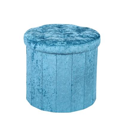 China High Quality British Folding Pouf Ottoman , Round Style Velvet Round Folding Ottoman With Storage for sale