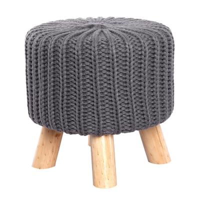 China Wholesale modern weaving fashionable wooden stool ottoman style artificial fur wooden leg cover good quality for sale