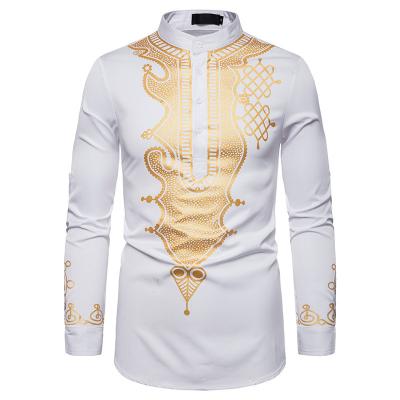 China Anti-Wrinkle Men's Totem Printed Long Shirt Stylish African Tan Wind Print Shirt for sale