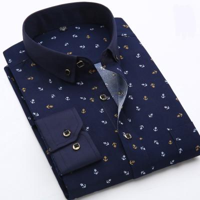 China Custom Four Seasons Anti-Wrinkle Cuff Mens Dress Shirts Traditional Long Sleeve Men's Printing Shirts Garment for sale