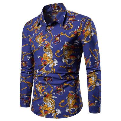 China Anti-Wrinkle Spring Mens Shirts Fashion Dragon Print Long Sleeve Classic Shirt Casual Street Hip Hop Loose Turn Down Male Blouse for sale