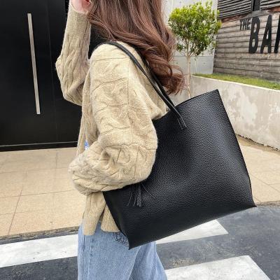 China Fashion Luxury Lychee Pattern Fringe Ladies Tote Bag Handbag Travel Big Shopping Pattern One Shoulder Tote Set for sale