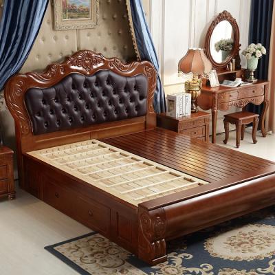 China Luxury Wood Wooden Storage Bedroom Furniture High Durable Leather Headboard Double Bed for sale