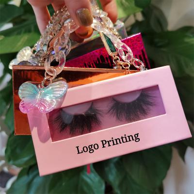 China Natural 25mm long fluffy eyelash with private label packaging 5D custom chain lasheswholesale mink real lashes lashes for sale