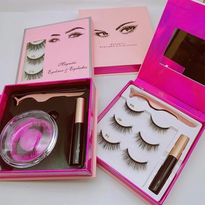 China OEM Long Lasting Vegan Natural Magnetic Strip Eyelashes Full Bulk Wholesale Premium Magnetic Eyelashes With Eyeliner Kit for sale