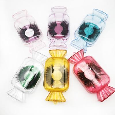 China Goods Lashes Seller Candy Cases New 25mm Natural 27mm 3D Mink Eyelash Individual With Private Label Logo for sale