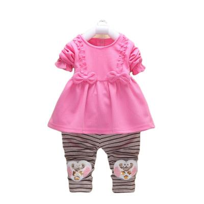 China 2021 New Girls Spring Soft Bowknot Children's Two-piece Clothing Autumn Casual Skirt Striped Leggings Long-sleeved Pants for sale