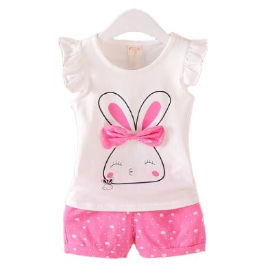 China Korean new summer children's cartoon printing fashion t-shirt flight girl casual suit sleeve + shorts two-piece suit for sale