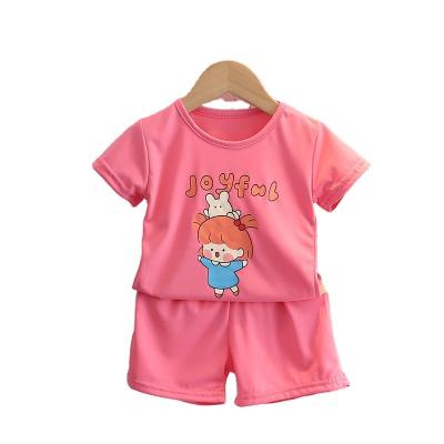 China Wholesale Short Sleeve Suit T-shirt Baby Girls Summer Cartoon Round Neck Female Two-piece Cute Casual Korean Printing for sale