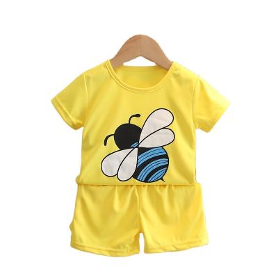 China New baby summer leisure sports casual short sleeve suit 2021 girls summer clothes bee printing two-piece suit for sale