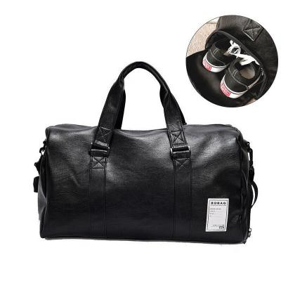 China Custom Made Eco-Friendly Bag Women's Travel Quality PU Gym Hand Luggage Duffel Bag Black Leather Travel Bag For Men's Duffle for sale