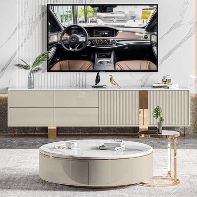 China New Modern Luxury Home Furniture TV Stand Unit Cabinet Marble Top With Round Coffee Table Modern Living Room Furniture for sale