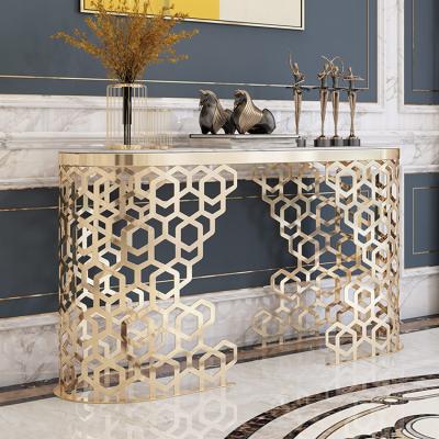 China Foshan Modern Chinese Furniture Stainless Steel Marble Top With Shell Ornament Console Table Luxury Modern for sale