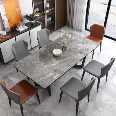 China Solid Modern Italian Style Home Furniture Rock Beam Marble Dining Table Sets for sale