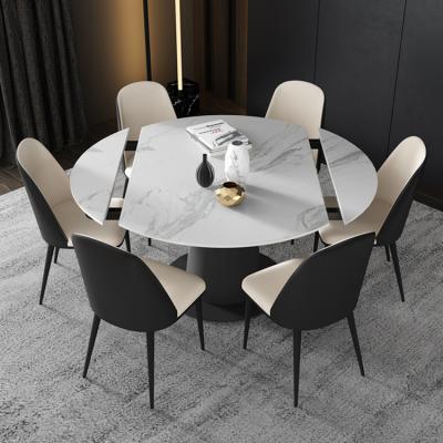 China Nordic Solid Slate Flat Round Rock Extendable Luxury Dining Table With Chair Set For Dining Room Furniture for sale