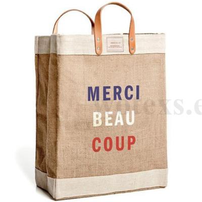 China BJ0050 Custom Reusable Natural Eco Handled Personalized Jute Shopping Bags Ladies Beach Burlap Tote Bags for sale