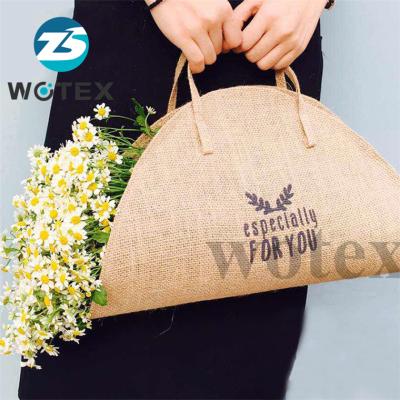 China BJ028 Custom Logo Handled Flower Racks Burlap Jute Bags Storage Basket For Flowers for sale