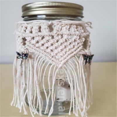 China PH967 Cotton Fashionable Design Handmade Bottle Covers Macrame Flower Bottle Holder Macrame Jar Covers for sale