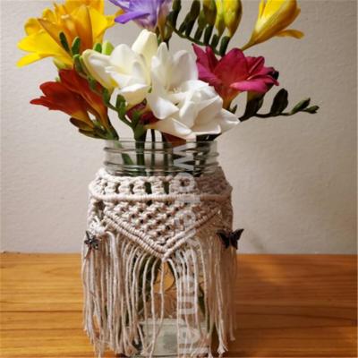 China PH963 Cotton Free Samples Handmade Bottle Covers Macrame Candle Cover Holder Macrame Jar Covers for sale