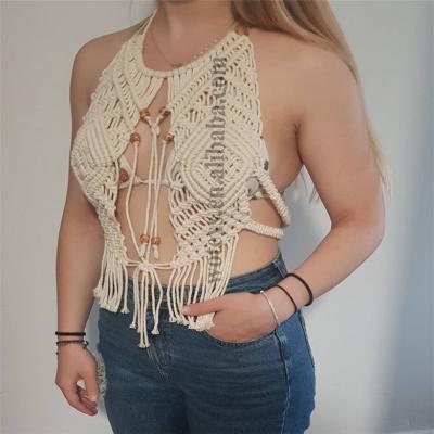 China Anti-pilling CL006 custom designs crochet women neck ladies cotton bikini macrame summer beach top for sale