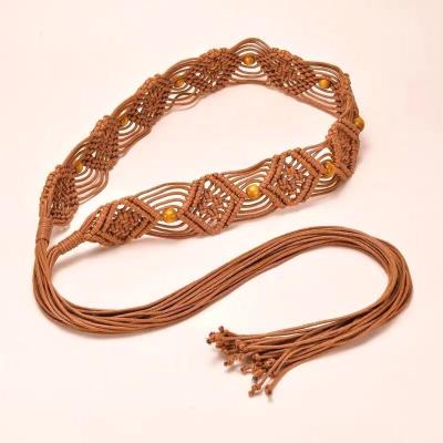 China WS005 Sustainable Custom Design Ladies Bohemian Macrame Belt Crochet Woven Belt Rope Straps With Barbs for sale