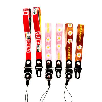 China High Quality Polyester Professional Customized Customized Polyester Key Chain Cell Phone Lanyard, Woven Jacquard With Metal Wrist Lanya for sale