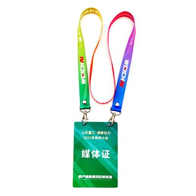 China High End ID Card Exhibition Lanyard With PVC Card , Polyester Color Print Double Loop Lanyard for sale