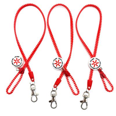 China PP neck zipper lanyard with quality metal clasp and PVC zipper head for sale