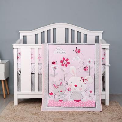 China Hot Sale Disposable Pink Rabbit 4pcs Crib Bedding Sets For Girls for sale