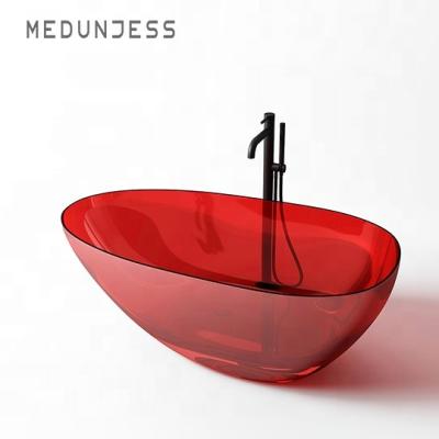 China Easy Clean Clear Red Transparent Acrylic Bathtub Wash Basin Freestanding Hotel Soaking Furniture for sale