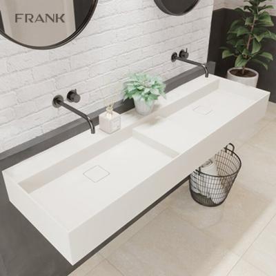 China Easy Clean Sink Matte Rectangular Solid Exterior Wall Hung Basin Resin Stone Hand Wash Sink Bathroom Basin Bathroom Sinks Washbasin for sale