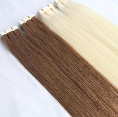 China Wholesale Drawn Double Human Hair 100% Russian Skin Weft Invisible 100% Tape Hair Extensions for sale