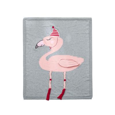 China Wearable New Design Gray Flamingos Knitted Cotton Kids Blanket For Gift for sale