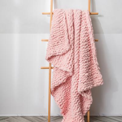 China Custom FLS Wearable Throw Blanket Super Soft Knitted Chunky Chenille Blanket Handmade for sale