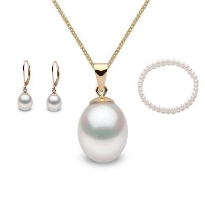 China CLASSIC Cultured Pearl 8-9mm Drop Freshwater Pearl 925 Silver Pearl Jewelry Sets for sale