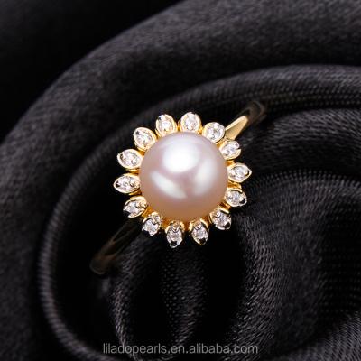 China CLASSIC Lilado 925 Sterling Silver Ring With Pearl 8-9mm Series 18K Gold Plating Freshwater Pearl Ring for sale