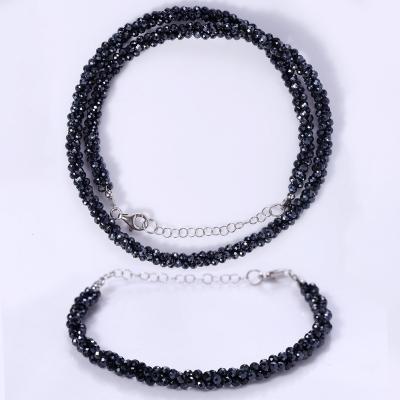 China CLASSIC Genuine Black Spinel Christmas Gift Rope Necklace Bracelet Silver Coated Jewelry Set Gift For Women for sale