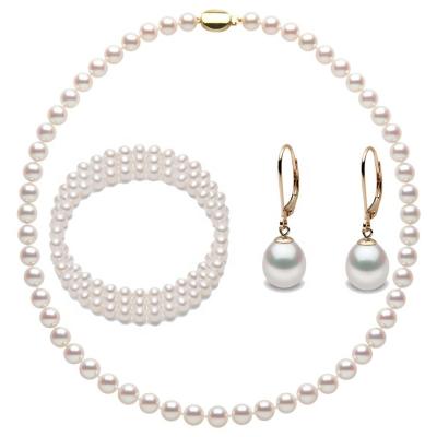 China CLASSIC 3 Piece A Set Bridal White Pearl Jewelry Set For Wedding Gold Plated 925 Sterling Silver Real Freshwater Pearl Jewelry Set for sale