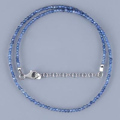 China CLASSIC 1 Strand of 925 Genuine Rare and Natural Blue Sapphire Necklace Faceted Round Beads Silver Sapphire Necklace Stone Necklace for sale