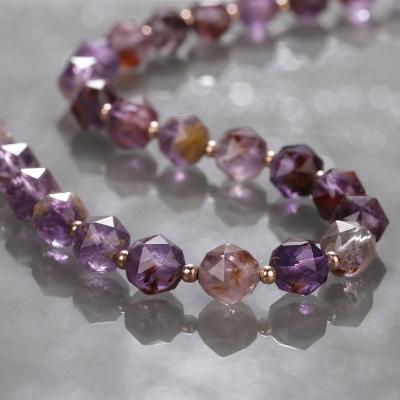 China CLASSIC 1 Strand Phantom Quartz Necklace Phantom Quartz Cut Rose Gold Plated Beaded Amethyst Silver Crystal Stone Necklace 925 Jewelry for sale