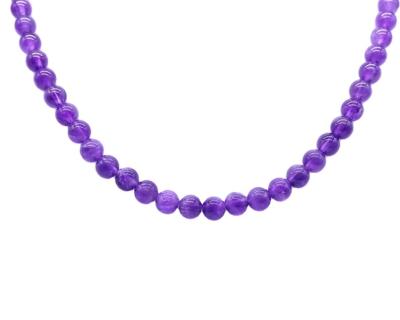 China Vintage 6mm Round Amethyst Beaded Layering Gold Necklace Violet Fill Silver Gemstone Scarf Healing Crystal Necklace Minimalist for sale