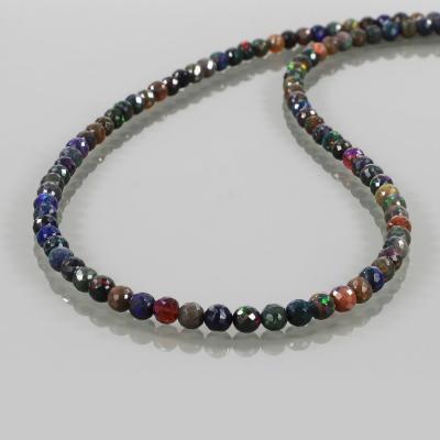 China 1 Strand CLASSIC Ethiopian Black Opal Faceted Round Necklace November Jewelry 3A Black Opal Gemstone Necklace Fire Opal Birthstone Gift for sale