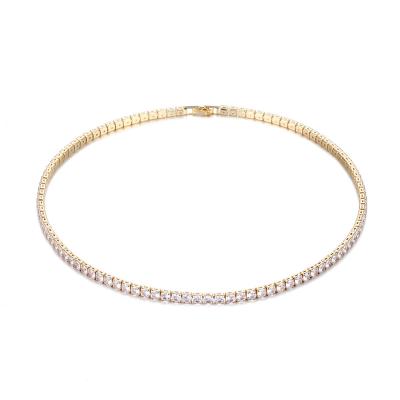 China Fashion 18K Wide Gold 4mm Tennis Wand Necklace Brass With Gold Filled Square Cubic Zircon Choker Necklace for sale